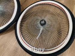 Pair 26 Cruiser Lowrider Bicycle Dayton CHROME Wheel Set 144 Spoke with Tires