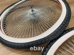 Pair 26 Cruiser Lowrider Bicycle Dayton CHROME Wheel Set 144 Spoke with Tires