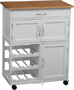 Premier Housewares Kitchen Trolley with Bamboo Top 84 x 67 x 37 cm, White