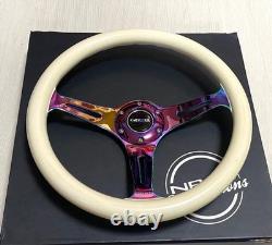 Rare NRG Neo Chrome White Wood Steering Wheel 350 USDM