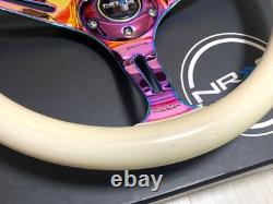Rare NRG Neo Chrome White Wood Steering Wheel 350 USDM