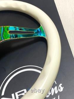 Rare NRG Neo Chrome White Wood Steering Wheel 350 USDM