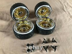 Rc Lowrider gold chrome spoke dayton 1/10 Scale deep dish wire wheels white wall