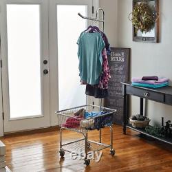 Rolling Laundry Cart Basket Butler Chrome Compact Clothes Rack Home Storage NEW