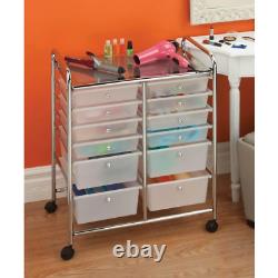 Rolling Storage Cart Wheeled 12 Plastic Drawer Organizer Home Room Use 29 In