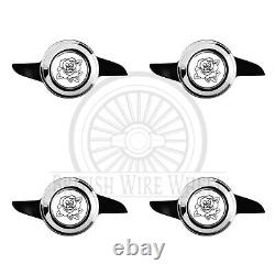Rose Chrome & White Metal Wheel Chip Emblems with Spinner Caps, Set of 4