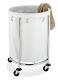 Round Rolling Laundry Basket Commercial Hamper with Wheels White Chrome