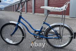 Schwinn Blue & White Bicycle 20 Wheels Banana Seat Chrome Fenders Vintage Style