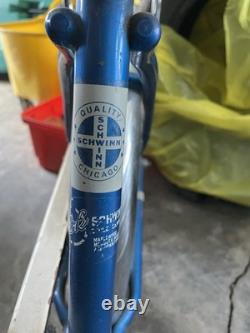 Schwinn Blue & White Bicycle 20 Wheels Banana Seat Chrome Fenders Vintage Style