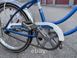 Schwinn Blue & White Bicycle 20 Wheels Banana Seat Chrome Fenders Vintage Style