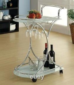 Serving Bar Cart Glass Metal Kitchen Wine Storage Trolley Wheels Coaster 910002