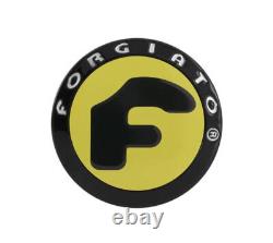Set Of (4) Forgiato Wheel Gloss Black Bezel / Yellow Wheel Center Caps Brand New