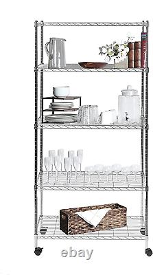 Seville Classics 5-Tier Steel Wire Shelving with Wheels, 30 W X 14 D, Chrome