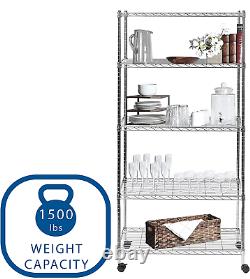 Seville Classics 5-Tier Steel Wire Shelving with Wheels, 30 W X 14 D, Chrome