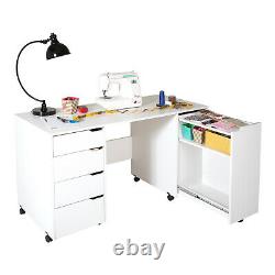 South Shore Crea Sewing Craft Table on Wheels Pure White