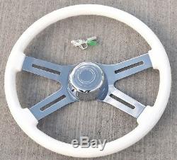 Steering Wheel 4 Spoke withSlots Classic White 18 Wood Rim Chrome Bezel 3 Hole