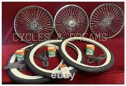 TWO 20 HOLLOW HUB, ONE 20 FRONT WHEEL 72 SPOKES With BRICK WHITE WALL TIRES SET