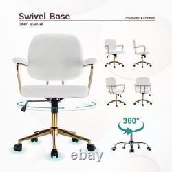 Teddy Velvet Office Chair with Gold Chromed Base 5pcs 360°Swivel Wheels White