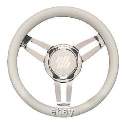 Uflex FOSCARI V/CH/W 13.8 Dia. Steering Wheel, White Vinyl Grip, Chrome 3-Spoke