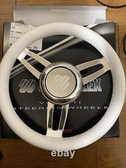 Uflex FOSCARI V/CH/W 13.8 Dia. Steering Wheel, White Vinyl Grip, Chrome 3-Spoke