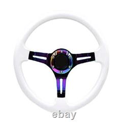 Universal 14 inch Car Racing Steering Wheel Neo Chrome Spokes 6 Bolt White