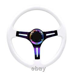 Universal 14 inch Car Racing Steering Wheel Neo Chrome Spokes 6 Bolt White