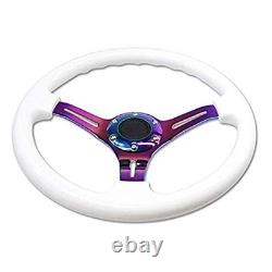 Universal 14 inch Car Racing Steering Wheel Neo Chrome Spokes 6 Bolt White