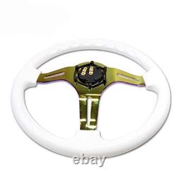 Universal 14 inch Car Racing Steering Wheel Neo Chrome Spokes 6 Bolt White
