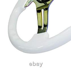 Universal 14 inch Car Racing Steering Wheel Neo Chrome Spokes 6 Bolt White