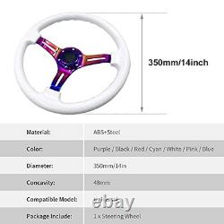 Universal 14 inch Car Racing Steering Wheel Neo Chrome Spokes 6 Bolt White