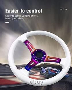Universal 14 inch Car Racing Steering Wheel Neo Chrome Spokes 6 Bolt White