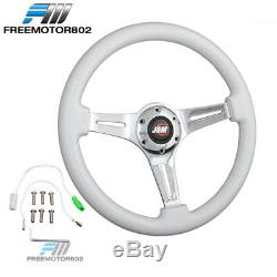 Universal 350MM JDM White Classic Wood Chrome Polish Spokes Steering Wheel