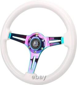 Universal Wood Grain Steering Wheel 14/350mm 1.5 Depth Dish Chrome Spoke Fit
