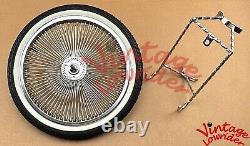 VINTAGE LOWRIDER 16 SQUARE TWISTED CHROME CONTINENTAL KIT With 16 WHITEWALL TIRE