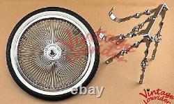 VINTAGE LOWRIDER 20 FLAT CAGE TWISTED CHROME CONTINENTAL KIT With 144 SPOKE RIM