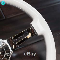 Viilante 2 Deep 6-hole White Steering Wheel Chrome Spoke Wood Fits Nrg Hub