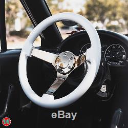 Viilante 3 Deep 6-hole White Steering Wheel Gold Chrome Spoke 85-98 Vw Jetta