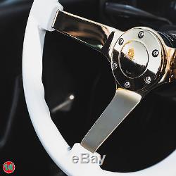 Viilante 3 Deep 6-hole White Steering Wheel Gold Chrome Spoke 85-98 Vw Jetta