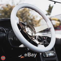 Viilante 3 Deep 6-hole White Steering Wheel Gold Chrome Spoke Fits Acura Rsx