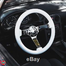 Viilante 3 Deep 6-hole White Steering Wheel Mirror Chrome Spoke Honda CIVIC