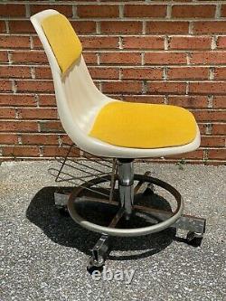 Vintage Clarin Industrial Fiberglass Swivel Chair Chrome Base with Wheels 1960s