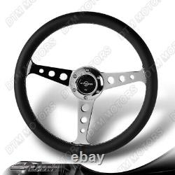 W-Power 350MM Black Leather White Stitch Chrome Spoke 2Deep Dish Steering Wheel