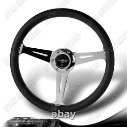 W-Power 350MM Black Leather White Stitch Chrome Spoke 2Deep Dish Steering Wheel