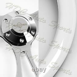 W-Power 350MM Classic White Wood Grain 6-Hole Chrome Spoke 14 Steering Wheel