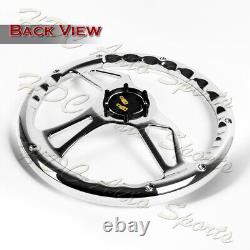 W-Power 350MM Classic White Wood Grain 6-Hole Chrome Spoke 14 Steering Wheel