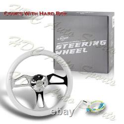 W-Power 350MM Classic White Wood Grain 6-Hole Chrome Spoke 14 Steering Wheel