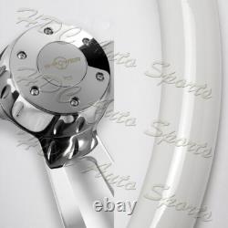 W-Power 432mm White Wood Grip 5-Hole Aluminum Chrome 17-Inch Steering Wheel+Horn