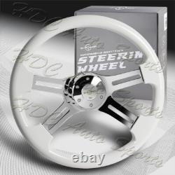 W-Power 457mm White Wood Grip 5-Hole Chrome 4-Spoke 18-Inch Steering Wheel +Horn