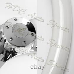 W-Power 457mm White Wood Grip 5-Hole Chrome 4-Spoke 18-Inch Steering Wheel +Horn