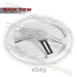 W-Power 457mm White Wood Grip 5-Hole Chrome 4-Spoke 18-Inch Steering Wheel +Horn